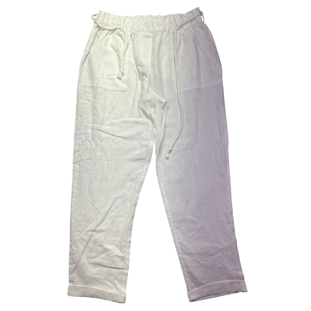 Lark + Grey Linen Blend Pants White Drawstring Waist Casual Comfy PL Fits 28"